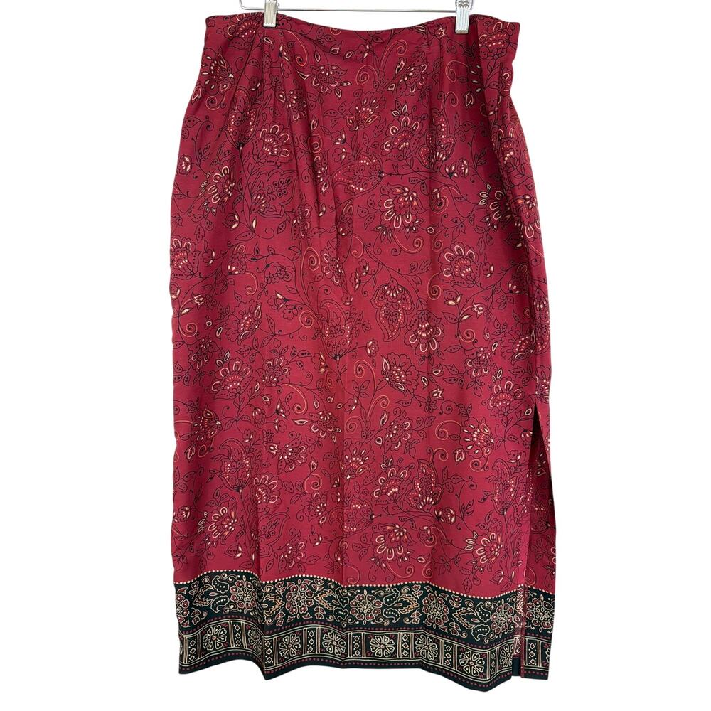 Evan Picone Red Floral Zip Back Side Slit Maxi Skirt Size 18